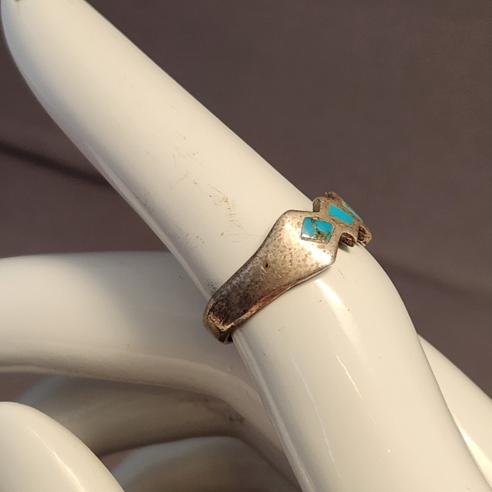 Turquoise Silver Geometric Ring - image 2